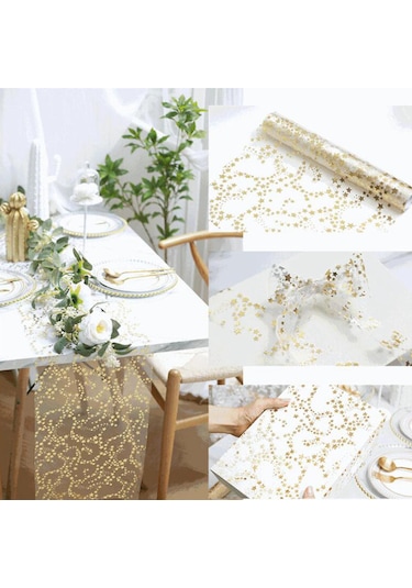 Homyl Yılbaşı Masa Örtüsü Rulo Tatil Partisi Hediyeleri Gül Altın 28cmx3y