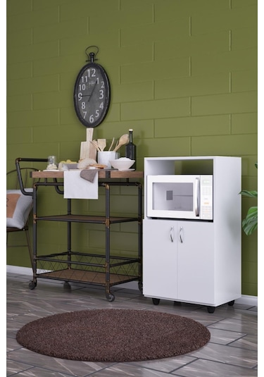 Kapaklı Raflı Mikro Dalga Fırın Dolabı Beyaz