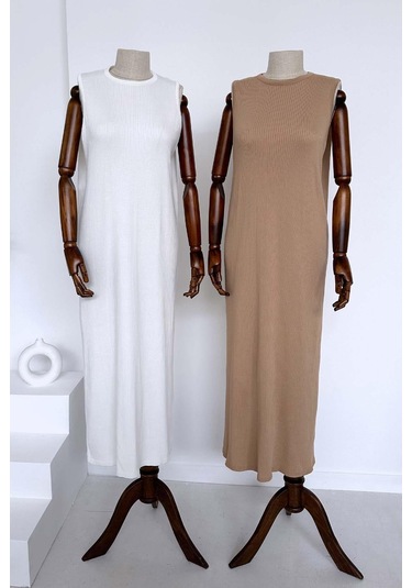 Merserize Kolsuz Elbise - Camel