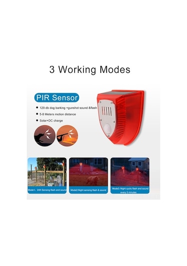 Besthome1 Güneş Enerjili Hareket Sensörlü Kırmızı Led Alarm Lambası 129db Ip65 Su Geçirmez 3 Çalışma Modu Güvenlik Lambası Ev