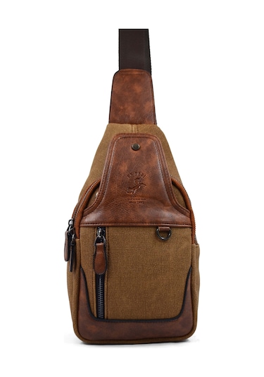 Erkek Taba Kanvas Çapraz Askılı Omuz Çantası Taba