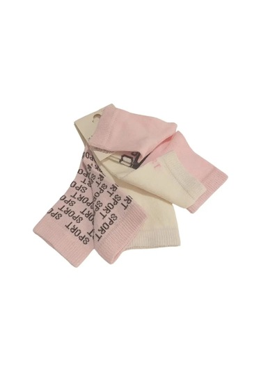 Kız Bebek Pembe Beyaz Asorti Yazı Detaylı Pamuklu Mevsimlik 3'lü Set Soket Çorap KARIŞIK RENK