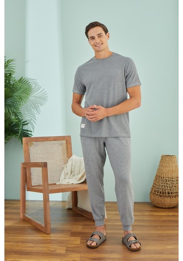 Erkek Kısa Kol Gri Melanj Pijama Takım C1t6n49 001