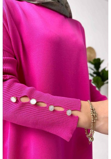 Kol Detay Merserize Tunik - Fuşya