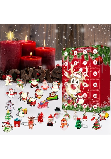 Çocuklar İçin 24 Parça Reçine Anahtarlık Dekorlu Noel Advent Takvimi