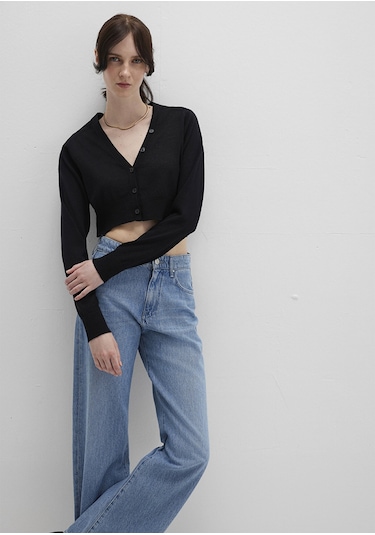 Mavi - Siyah Crop Hırka 1710690-900 Siyah