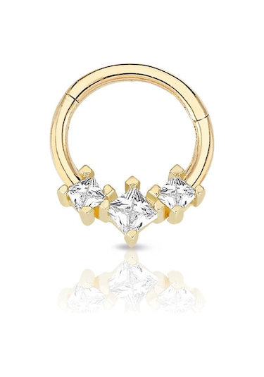 Prenses Üç Taşlı Altın Helix Piercing