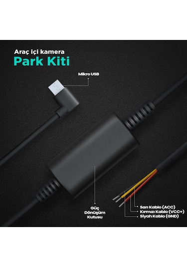 360+ Botslab G300H Pro/HK30 Pro Araç İçi Kamera 24 Saat Park Modu Kiti Akü Bağlantı Kablosu (Micro Usb)