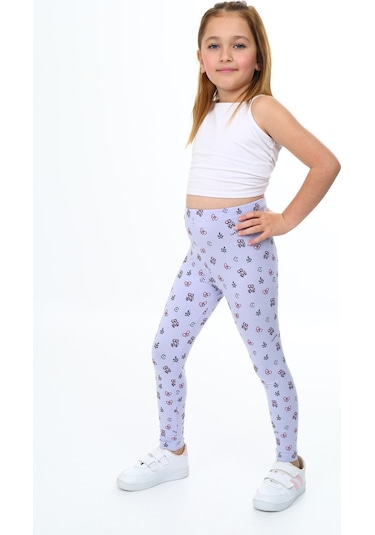Toontoy Kız Çocuk Baskılı Tayt Mavi