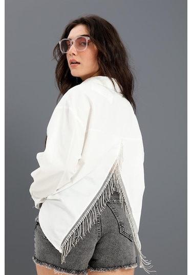 Gömlek Cepli Arkası Zincir Detaylı - Beyaz-beyaz Beyaz