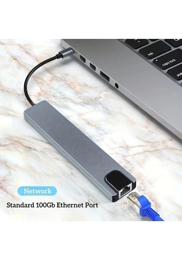 Fastbuy Dream011 Alüminyum Alaşım 8i 1 Arada Usb C Hub, Tip Cden 4k Hd Tv Adaptörü, Rj45 Okuyucu, Hızlı Şarj Cihazı