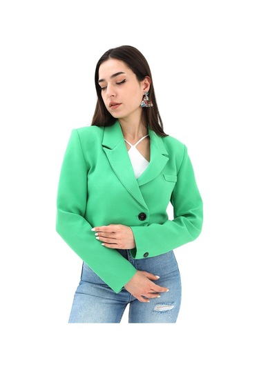 Crop Blazer Kısa Ceket - Yeşil-yeşil Yeşil