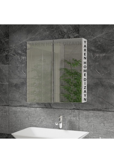 Lavabo Üstü Aynalı 2 Kapaklı Banyo Dolabı Beyaz