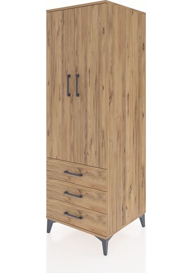 Kronos Dolap Tek Raflı 3 Çekmeceli Tek Askılı 60x59x182 Çam-çam Çam