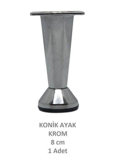 Adilon Konik Ayak, Krom, 8 Cm, 1 Adet Dolap, Mobilya, Puf Ayağı Vidaları Hediye Krom