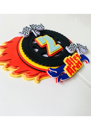 Araba Yarış Temalı İsme Özel 3D Doğum Günü Pasta Süsü Cake Topper