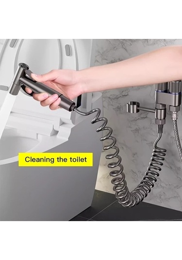 Fastbuy Koyu Gri B 304 Yüksek Basınçlı Paslanmaz Çelik El Tuvalet Temizleyici Kiti, Duvara Monte Edilebilir Çift Çıkış Elektr Koyu Gri