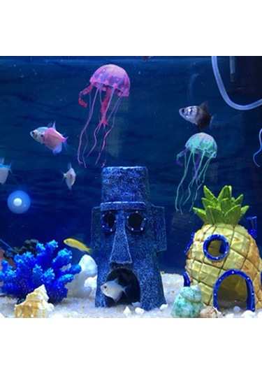 Vkemall Oranj Orta Boy Fluoresan Yumuşak Silikon Denizanası - Akvaryum Dekorasyonu, Canlandıran Su Ortamı, Zenginleyici Görünüm