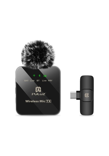 Type-c Telefon İçin Puluz Kablosuz Yaka Mikrofon Type-c Alıcı Siyah Type-C 1 TX + 1 RX