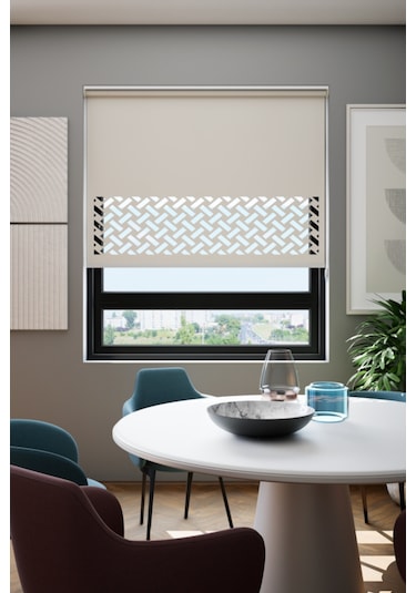 Lazer Kesim Mat Stor Perde, Lazer Kesimli Klasik Serisi, C-7002 Ekru Renk Ekru