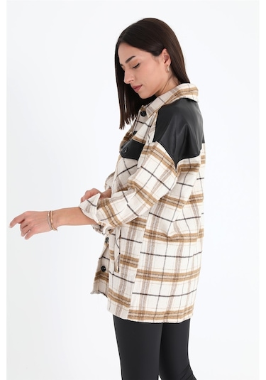 Deri Garnili Ekose Cepli Gömlek - Vizon-vizon Vizon