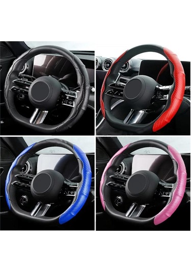 Kaymaz Direksiyon Simidi Yükseltici Kılıfı Karbon Fiber Araba Direksiyon Simidi Tutacakları Kılıfı Mavi
