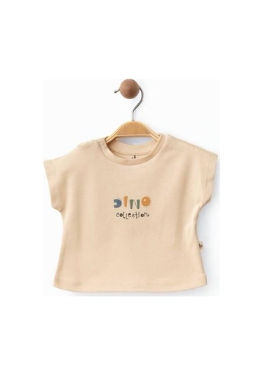 Erkek Bebek Kapüşonlu Dinazor Baskılı 3lü Eşofman Takım-15469 Kahverengi