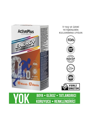 Active Plus Enerji Q10 & Ginseng & Folat & K2 30 Tablet