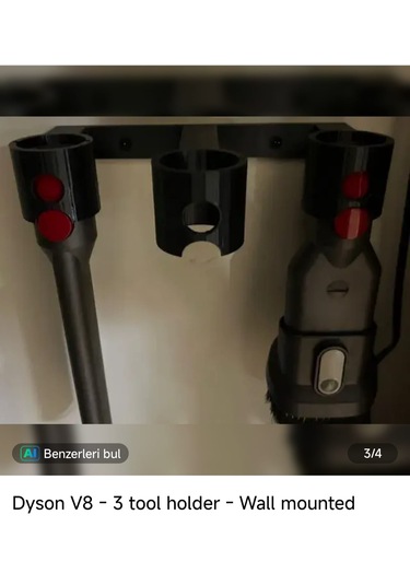Dyson V8 Uyumlu 3'lü Aksesuar Tutucu Başlık Askı Aparatı - Duvar Organizeri
