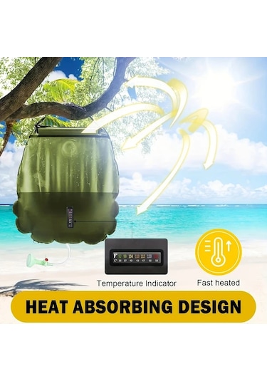 Elmpaly 19.99 Litre Solar Yeşil Kamp Seyahat Sızdırmaz Taşınabilir Duş Torbası Termometre Hortum Ve Başlık Bej