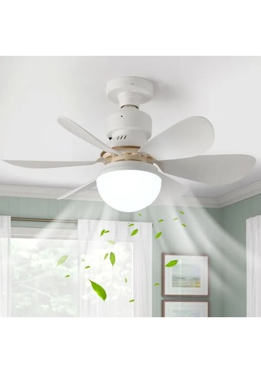 Dashanshop Fıbrave Akıllı Tavan Fanı Işık Kiti Uzaktan Kumanda E27 E26 Vida 3 Renk 3 Hız 30w Tavan Vantilatörleri Beyaz 42cm 52cm