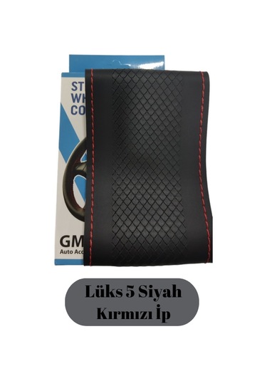 Direksiyon Kılıfı Dikmeli Lüks Model 5 Siyah Kırmızı İp Glz02420441 1 Adet
