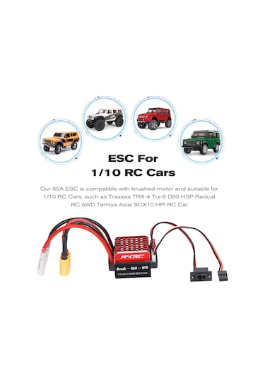 Aubyhe 1:10 Rc Araç İçin 60a Çift Yönlü Fırçalı Esc, Fren Özelliği Ve Xt60 Soketi İle Soğutma Sistemi