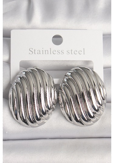 Pirinç Gümüş Renk İşlemeli Oval Model Kadın Küpe Çok Renkli