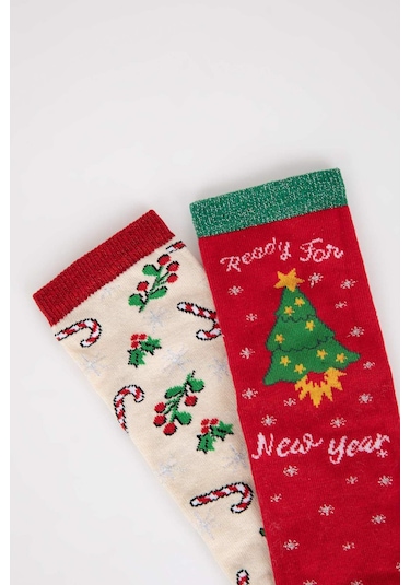 Defacto Kız Çocuk Yılbaşı Temalı 2li Pamuklu Uzun Çorap Z3924a6nskr1 ÇoK Renkli