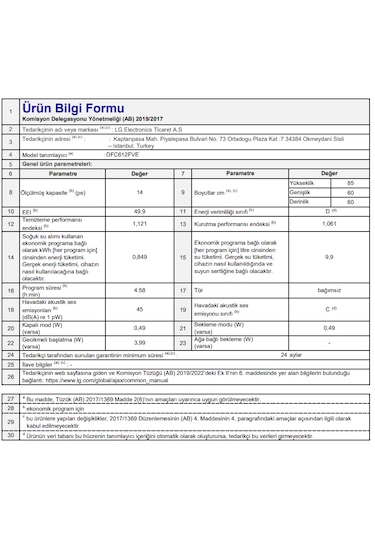LG QuadWash DFC612FVE 5 Programlı 14 Kişilik Bulaşık Makinesi
