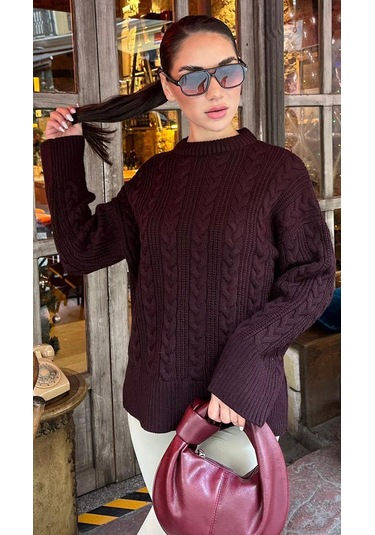 Madmext Bordo Bisiklet Yaka Örme Triko Kazak Mg2009 Bordo