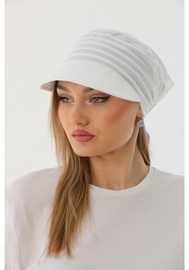 Safari Bağlamalı Beyaz Siperli Bandana Vizör Beyaz