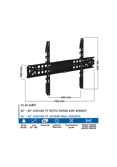 Cnr Cs65 42'' 65'' Sabit Televizyon Lcd/Led Askı Aparatı