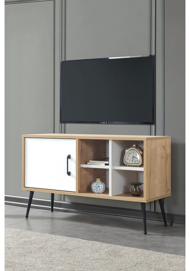 3111 Şile Metal Ayaklı Metal Kulplu 100 Cm Tv Ünitesi - Beyaz Safir Beyaz - Safir
