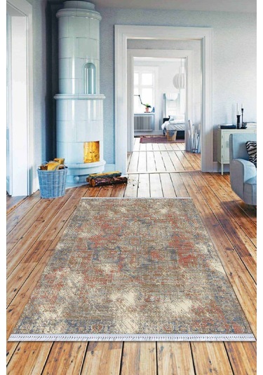 Kiremit Vintage Dokuma Pamuk Taban Kaymaz Kilim Klm352
