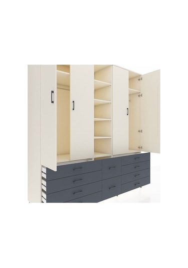 Kronos Dolap 9 Raflı 10 Çekmeceli 2 Askılı 220x59x243 Aytaşı-aytaşı/antrasit Aytası/antrasıt