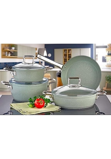 Evimsaray Artemis Granit 7 Parça Tencere Seti Mint Yeşili