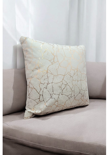 Altın Varak Desenli Dekorafit Tekli Kırlent Kılıfı 42x42 Cm Şık Ve Zarif Tasarım Krem