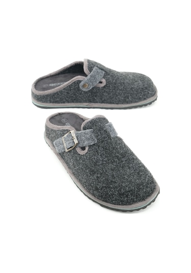 Gezer Kışlık Erkek Fashion Tokalı Ayarlanabilir Keçe Ev Bahçe Terlik Antrasit