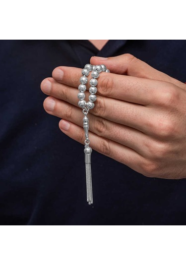 Gümüş Yuvarlak Çizgili Erkek Tesbih Sl12631 Gümüş