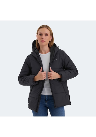 Slazenger CALLU Kadın Kapüşonlu Şişme Siyah Mont & Kaban