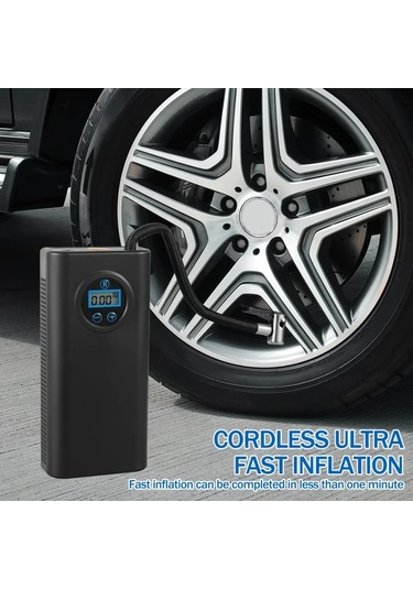 Boatshop1 Taşınabilir Usb Dijital Ekranlı Şişirici Hava Kompresörü 3000mah Kablosuz Şarj Motosiklet Araba Lastik Pompası