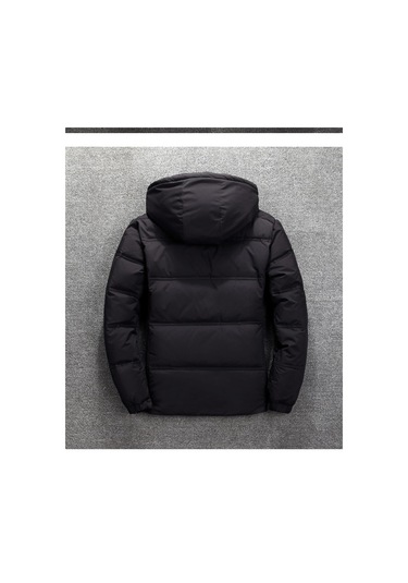 Erkekler İçin Kalınlaştırılmış Kapüşonlu Beyaz Ördek Tüyü Ceket Siyah