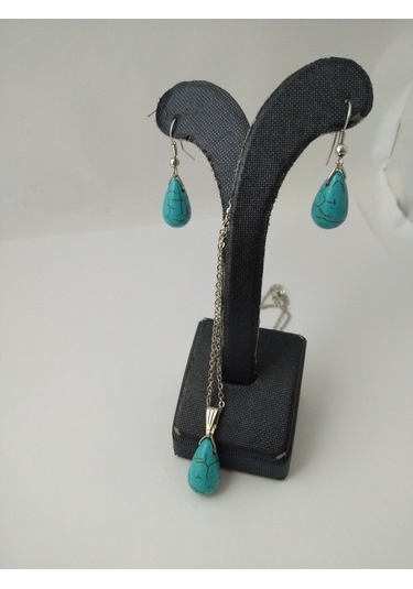 Turkuaz Firuze Taşı Kolye/Küpe Set – Doğaltaş Kolye ve Küpe Tak N11.8659